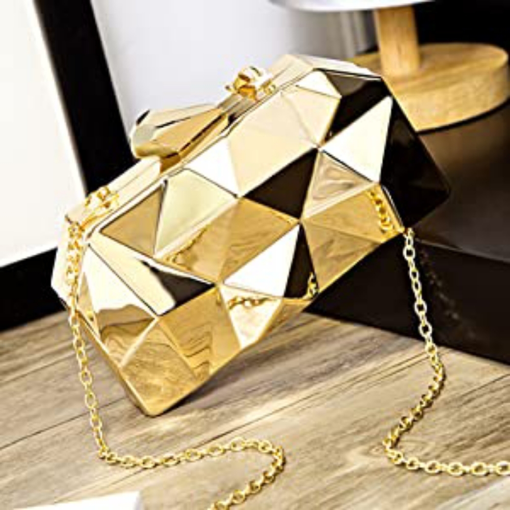  Lattice Pattern Metal Handbag Chain Geometric Evening Clutch Purse